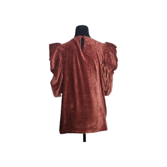 THML Large Rust Cordorouy Puff Sleeve Key Hole Neck Blouse 80's Vibe, Feminine - Picture 7 of 8